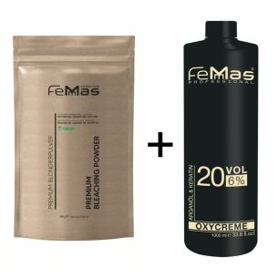 FemMas Premium Blondierpulver Weiss 500g + Oxycreme 6% 1L