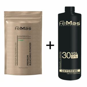 FemMas Premium Blondierpulver Weiss 500g + Oxycreme 9% 1L